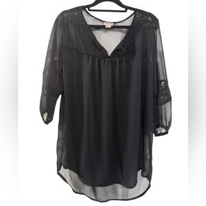 Mossimo Sheer Black Lace Trim Women's Top